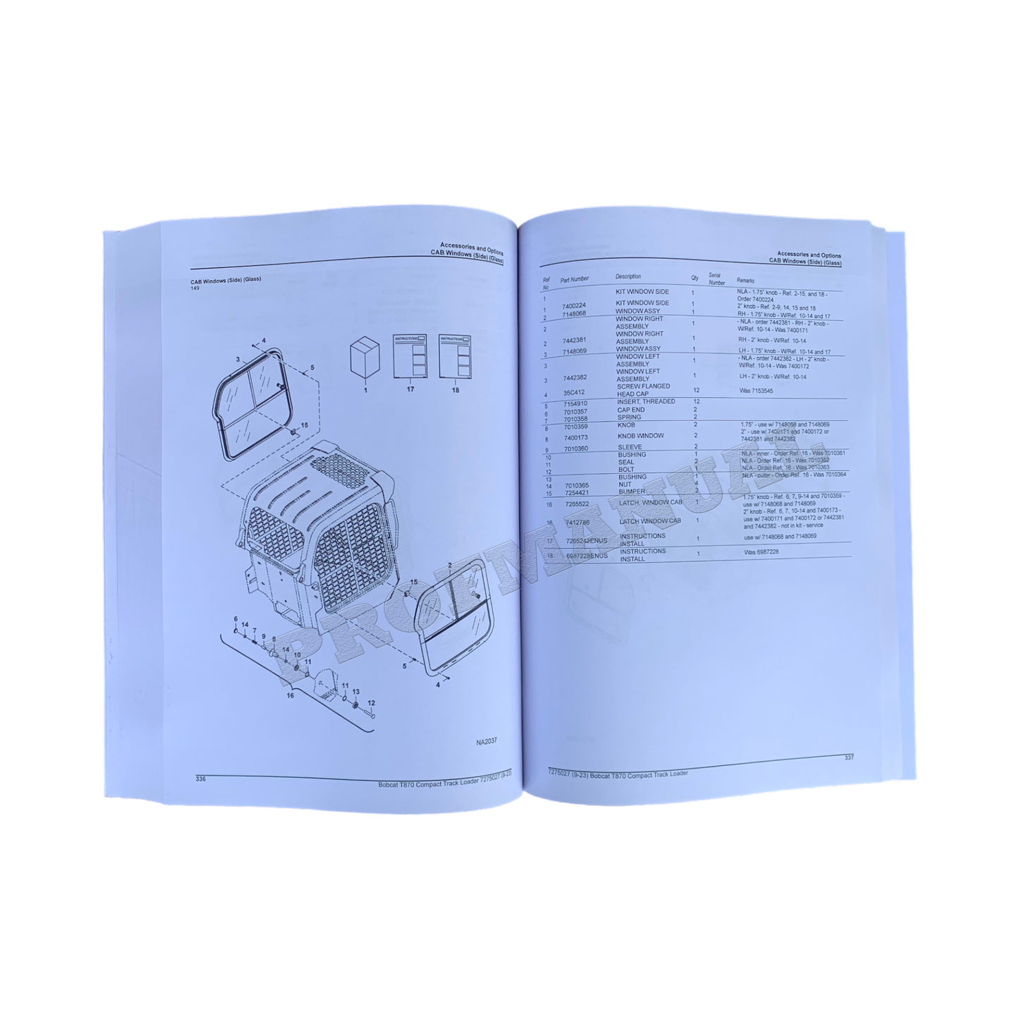 Bobcat T870 Compact Track Loader Parts Catalog Manual ASWT11001-