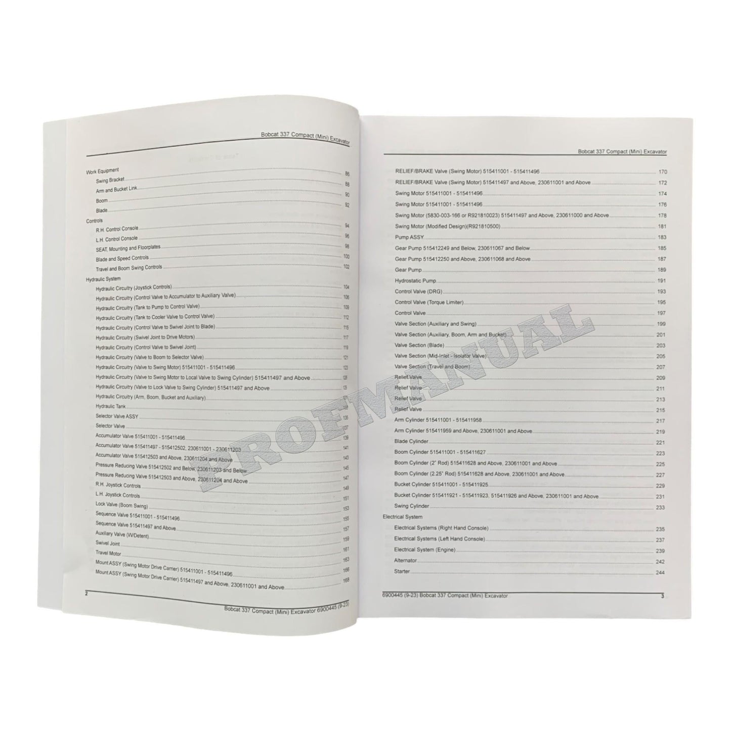 Bobcat 337 Excavator Parts Catalog Manual 230611001- 515411001-