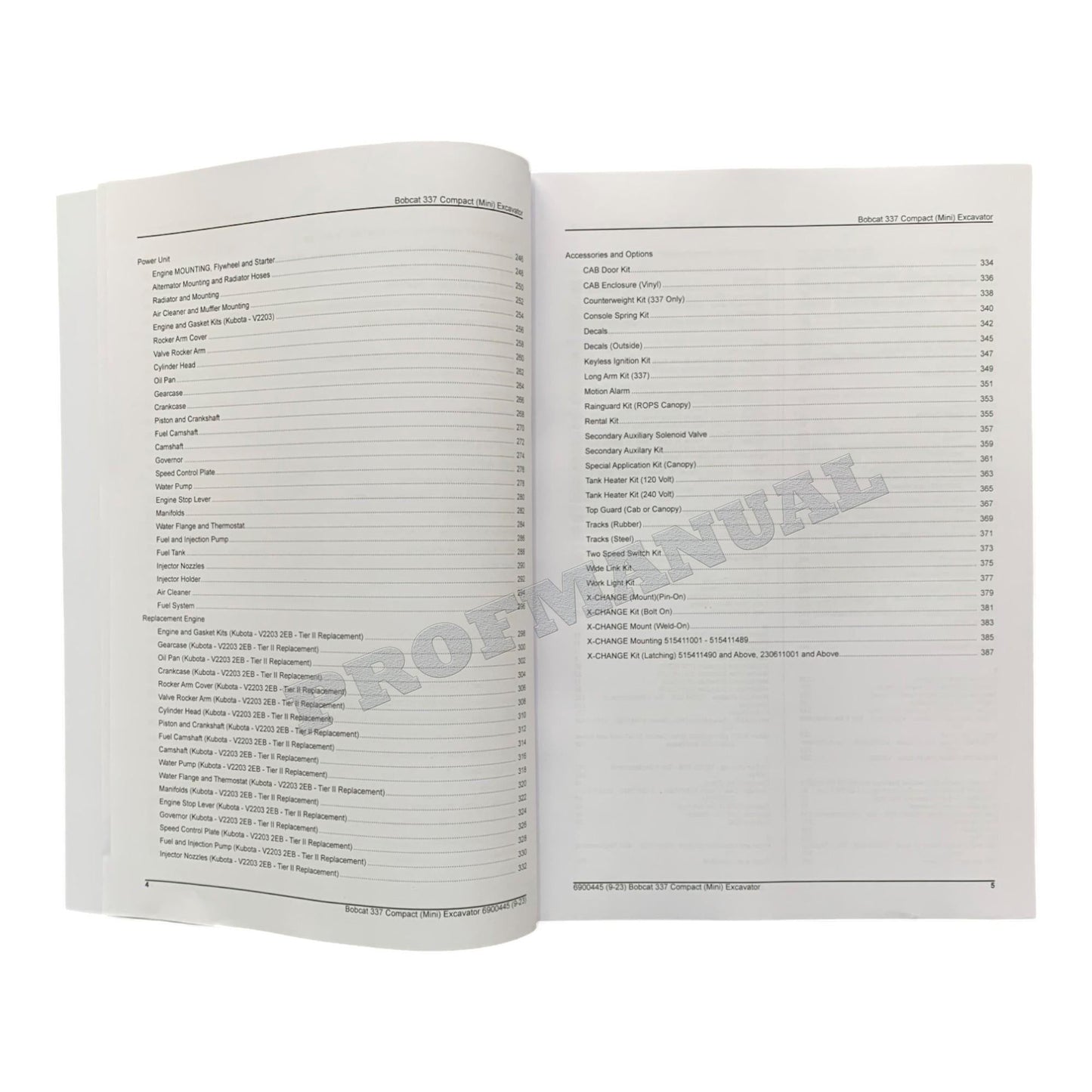 Bobcat 337 Excavator Parts Catalog Manual 230611001- 515411001-