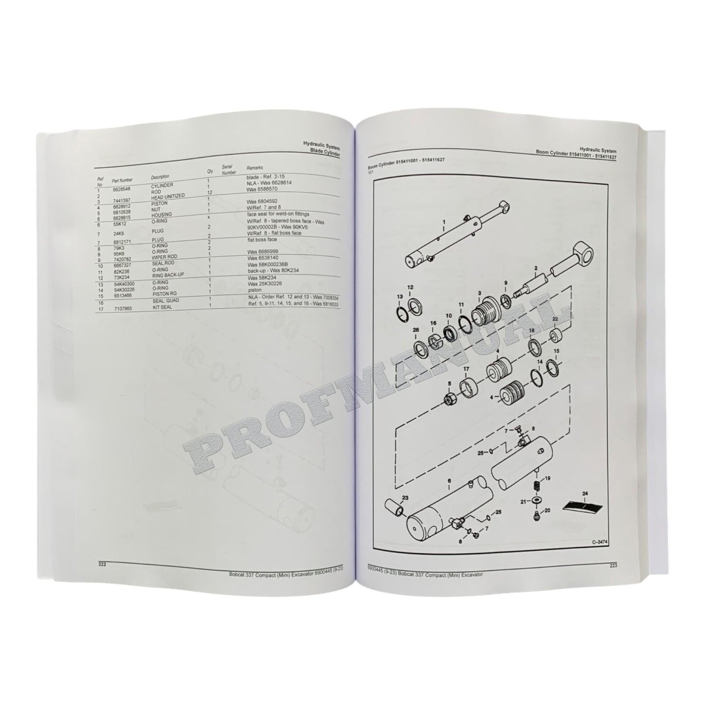 Bobcat 337 Excavator Parts Catalog Manual 230611001- 515411001-