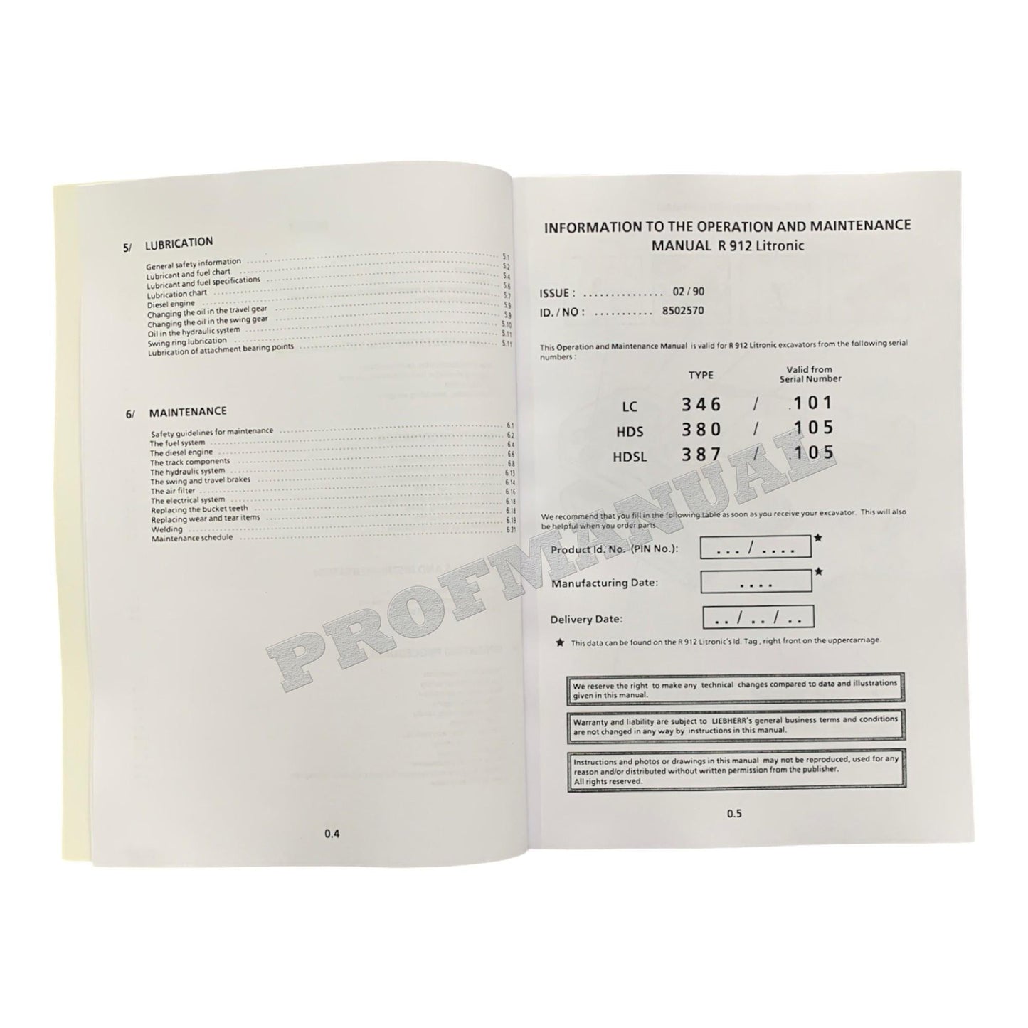 Liebherr R912 Litronic Excavator Operators manual