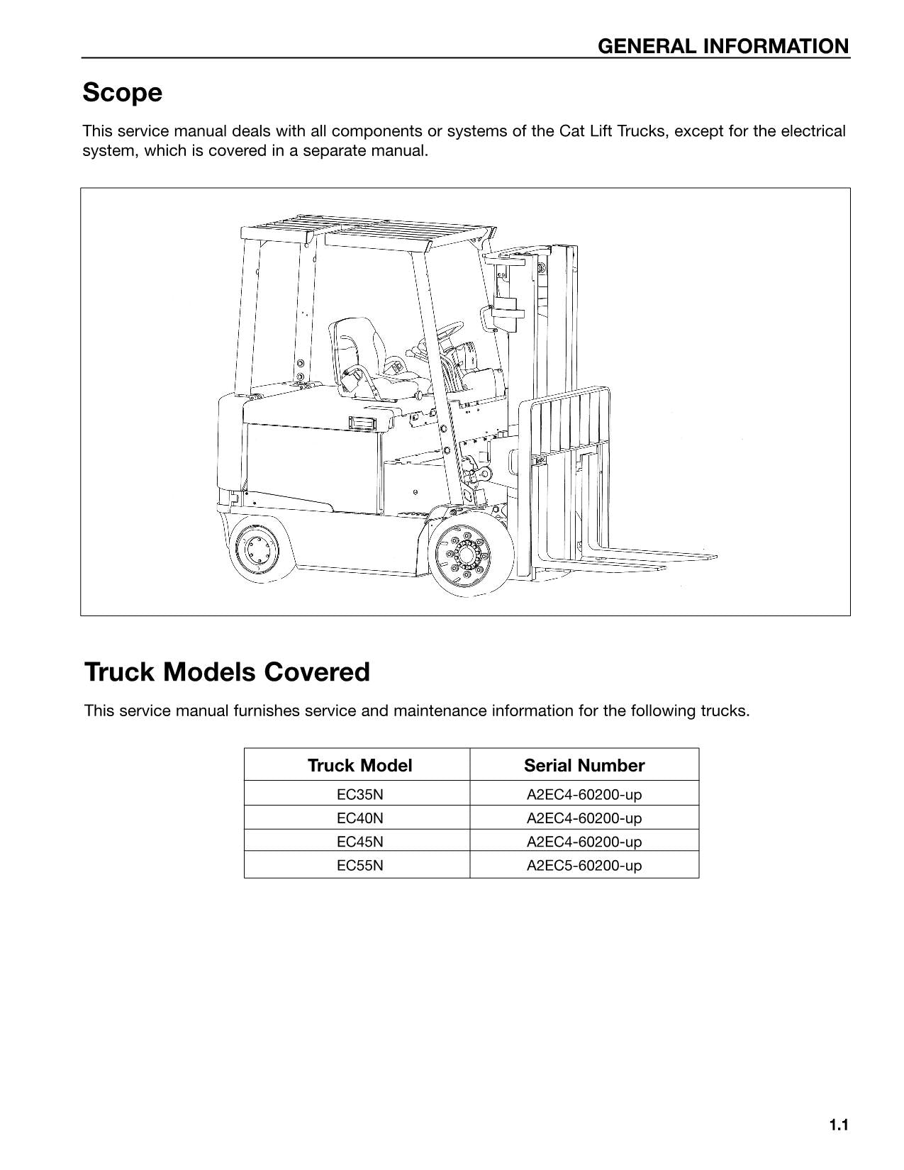 Caterpillar Lift Truck EC35N EC40N EC45N EC55N Forklift Chassis Mast Service Manual