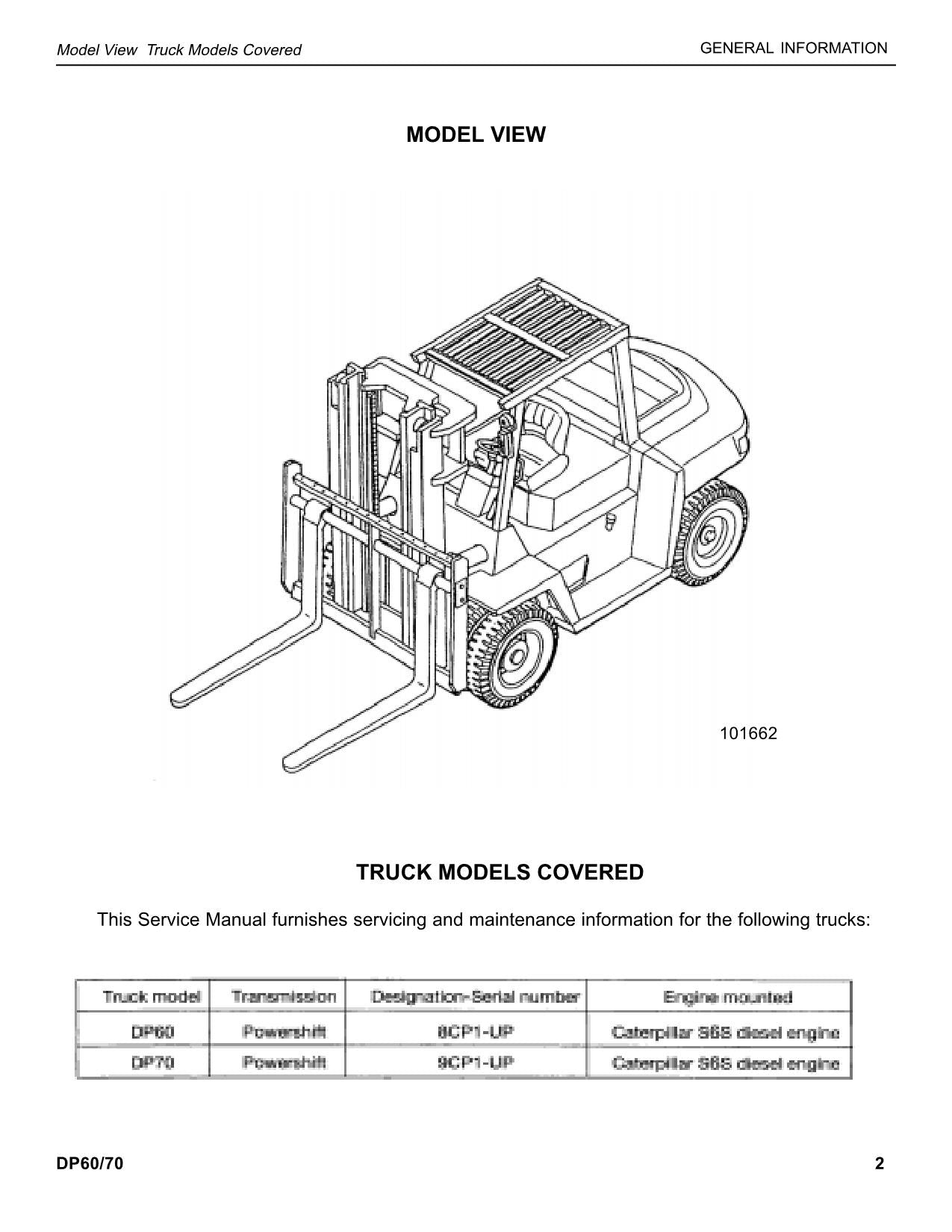 Caterpillar Lift Truck DP60 DP70 Chassis Mast Service Manual