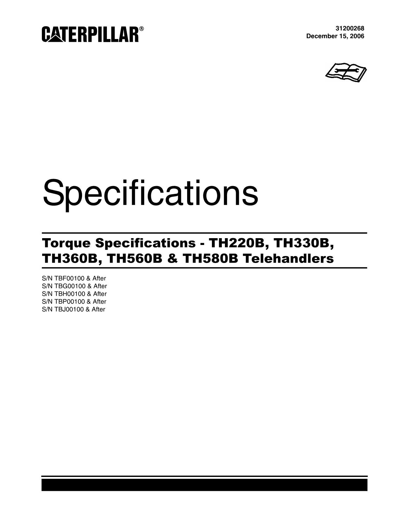 Caterpillar TH220B TH330B Telehandler Service Manual SN TBF- TBG-