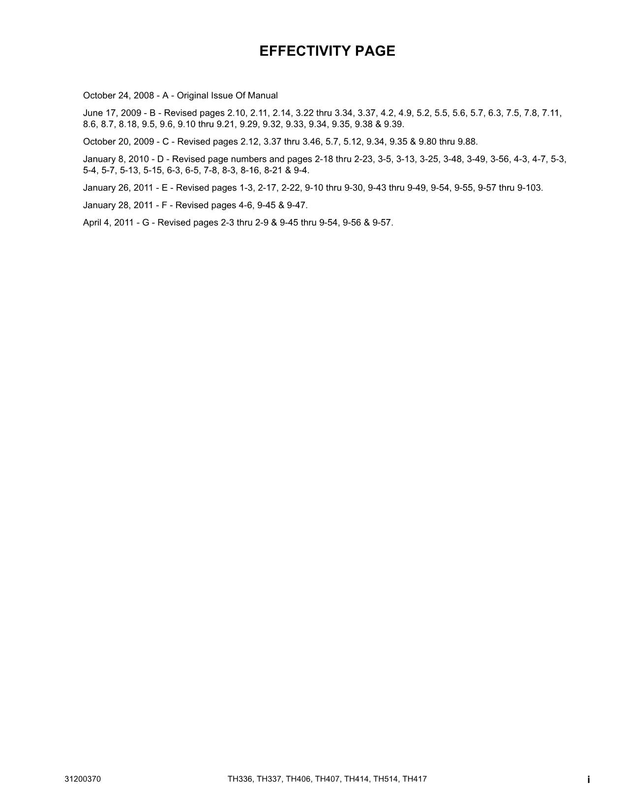 Caterpillar TH336 TH337 TH406 TH407 TH414 TH514 TH417 Telehandler Service Manual