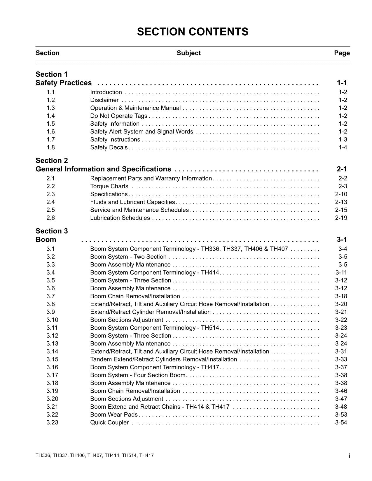 Caterpillar TH336 TH337 TH406 TH407 TH414 TH514 TH417 Telehandler Service Manual