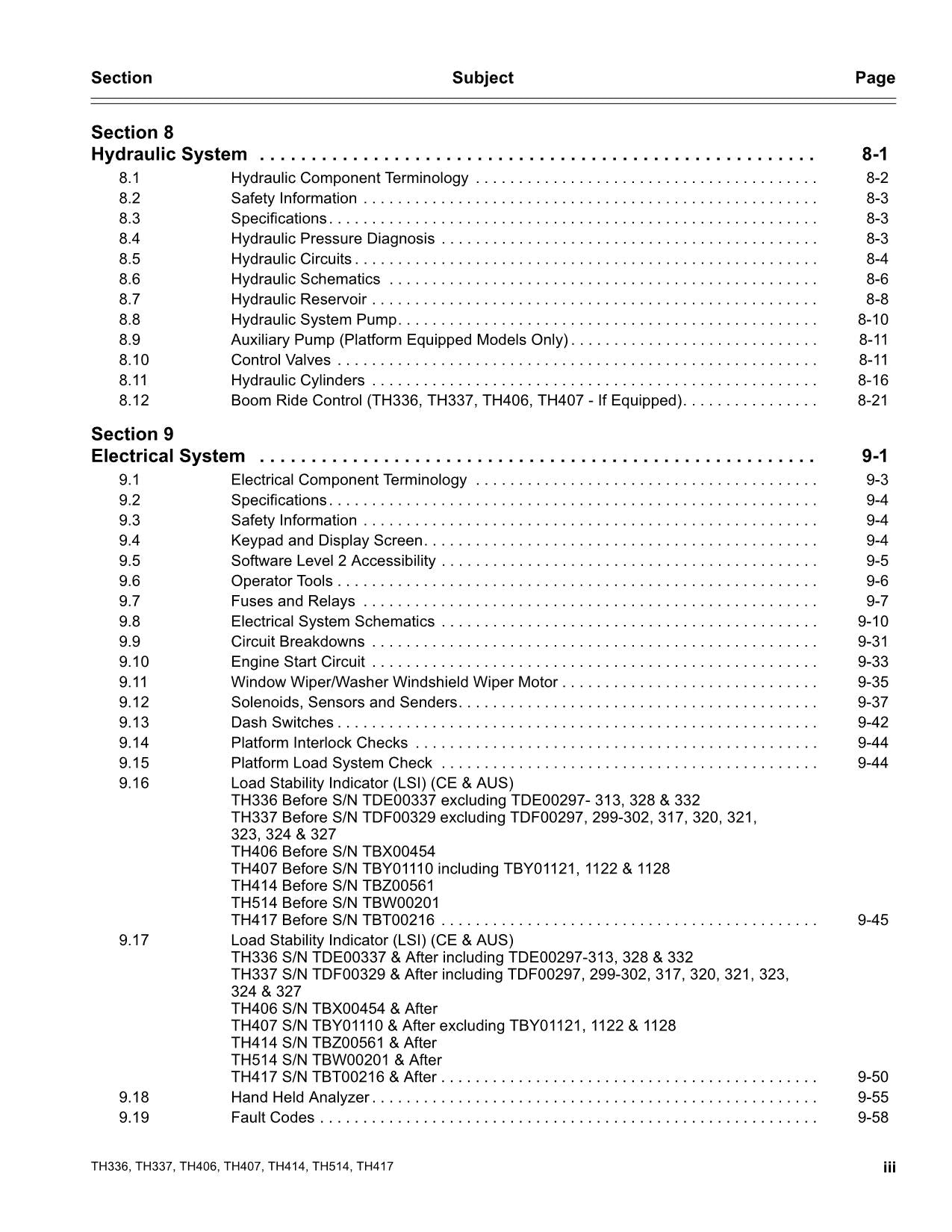 Caterpillar TH336 TH337 TH406 TH407 TH414 TH514 TH417 Telehandler Service Manual