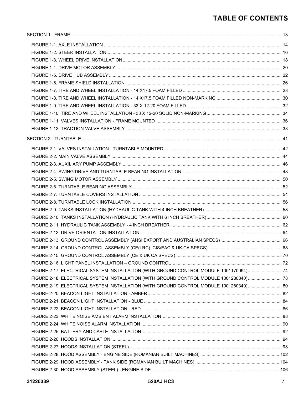 JLG 520AJ HC3 Boom Lift Parts Catalog Manual 31220339