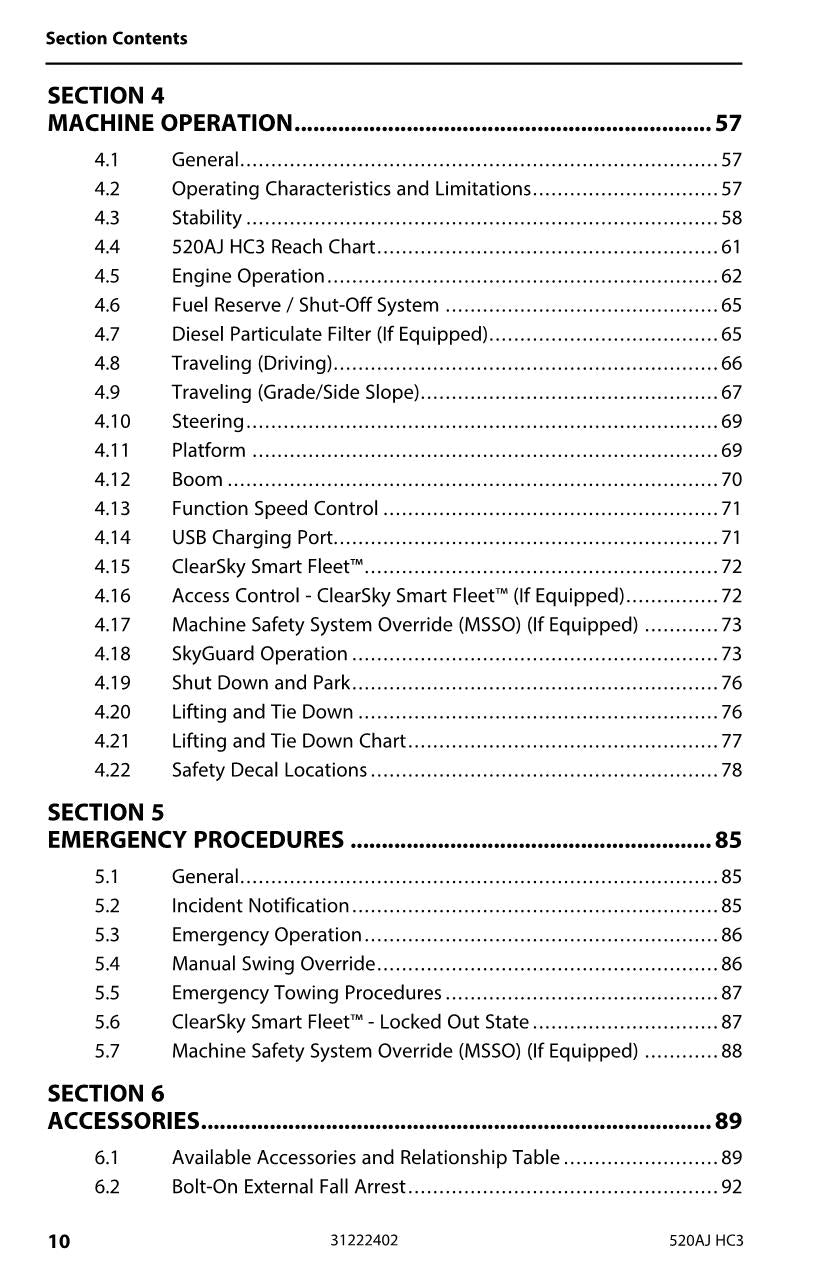 JLG 520AJ HC3 Boom Lift Maintenance Operation Operators Manual 31222402