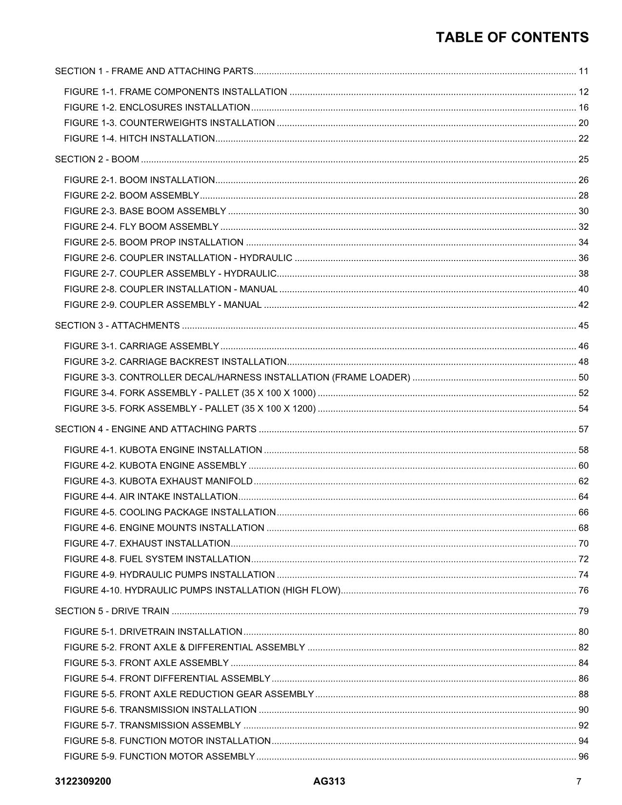 JLG AG313 Telehandler Parts Catalog Manual