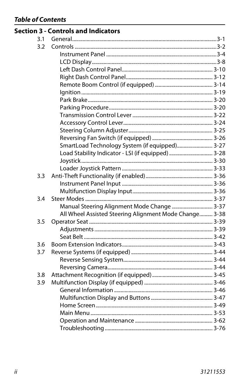 JLG 1644 1732 7013H 8010H Telehandler Maintenance Operators Manual 31211553