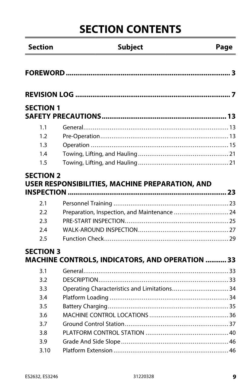 JLG ES2632 ES3246 Scissor Lift Maintenance Operation Operators Manual 31220328