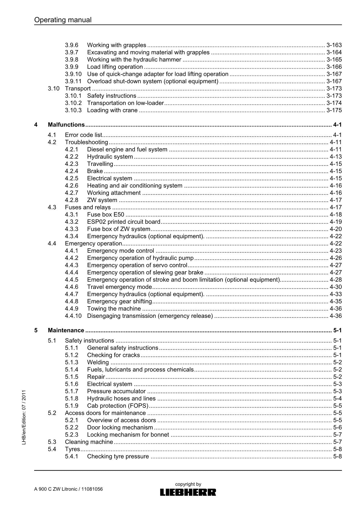 Liebherr A900 C ZW Litronic Excavator Operators manual serial 51093