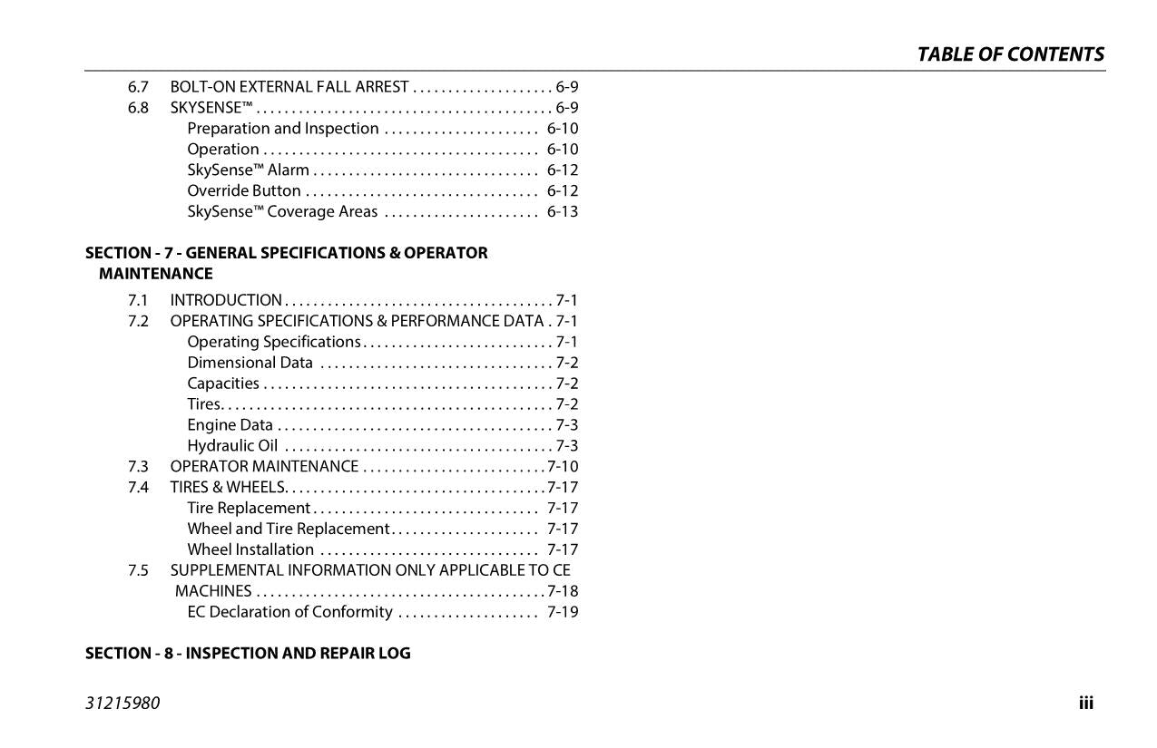 JLG 520AJ Boom Lift Maintenance Operation Operators Manual 31215980