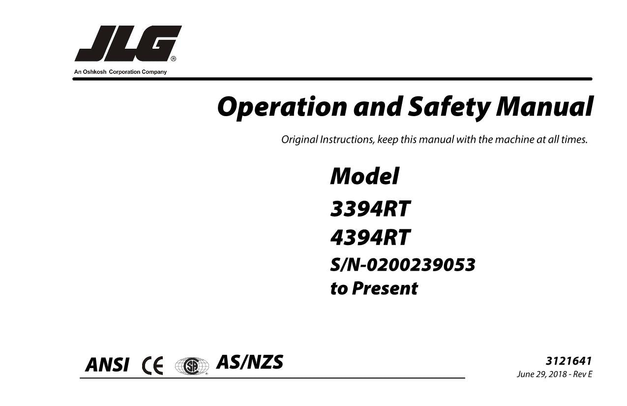 JLG 3394RT 4394RT Scissor Lift Maintenance Operation Operators Manual 3121641