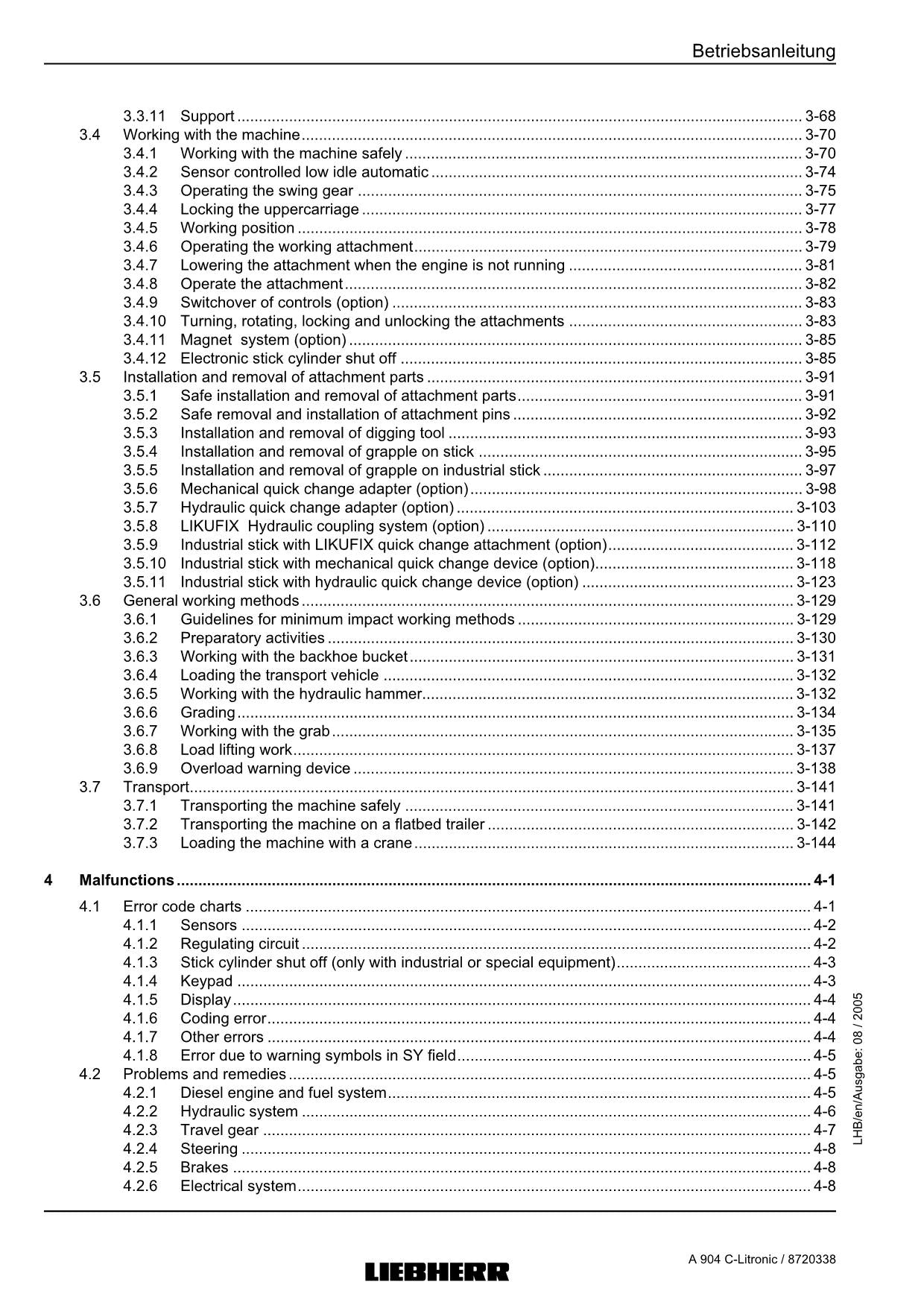 Liebherr A904 C-Litronic Material handler Operators manual