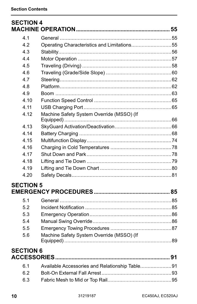 JLG EC450AJ EC520AJ Boom Lift Maintenance Operation Operators Manual 31219187