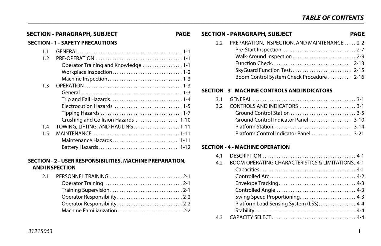 JLG 1500SJ Boom Lift Maintenance Operation Operators Manual 31215063