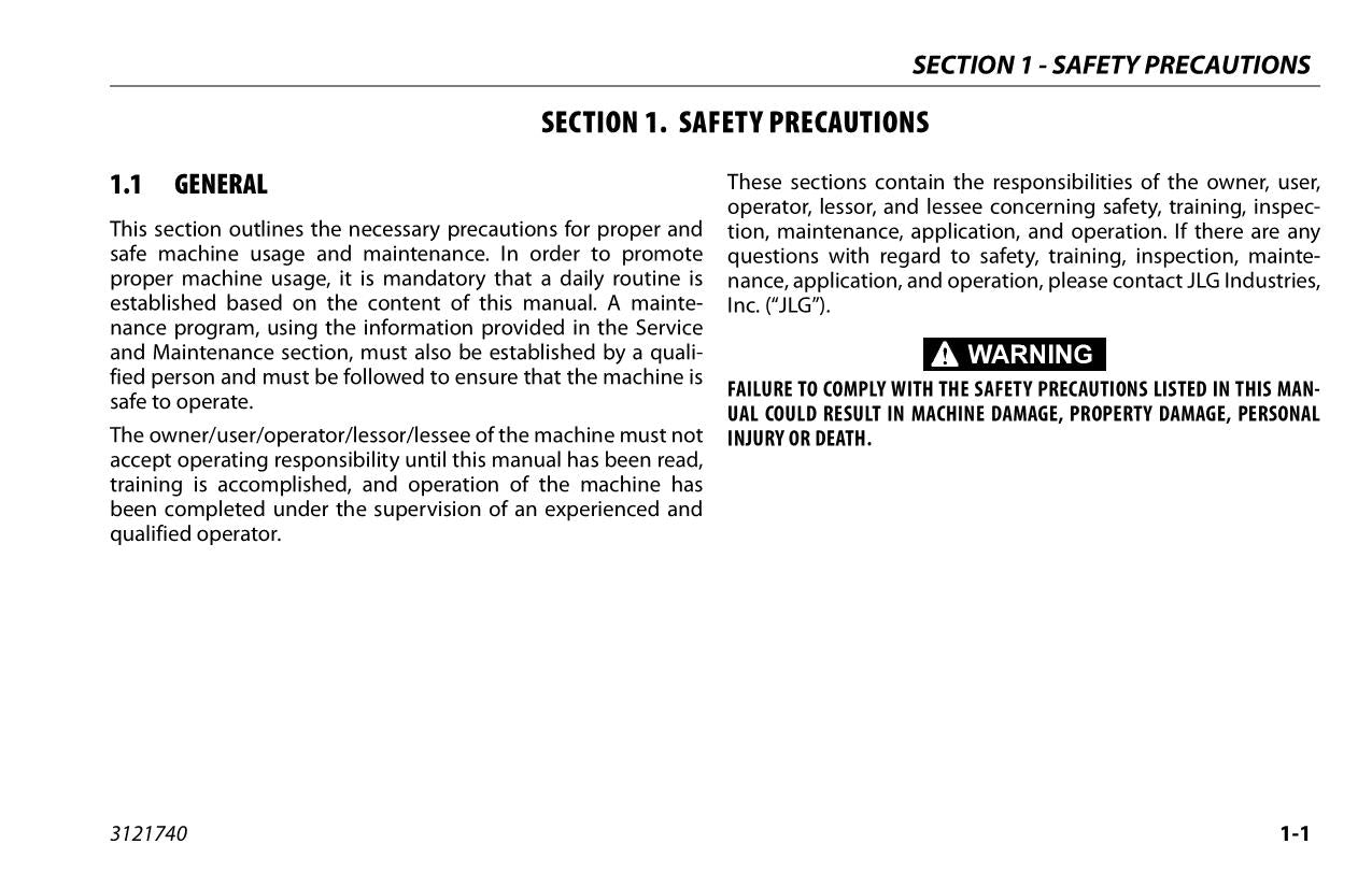 JLG Ecolift 50 Ecolift 70 Vertical Mast Maintenance Operation Operators Manual