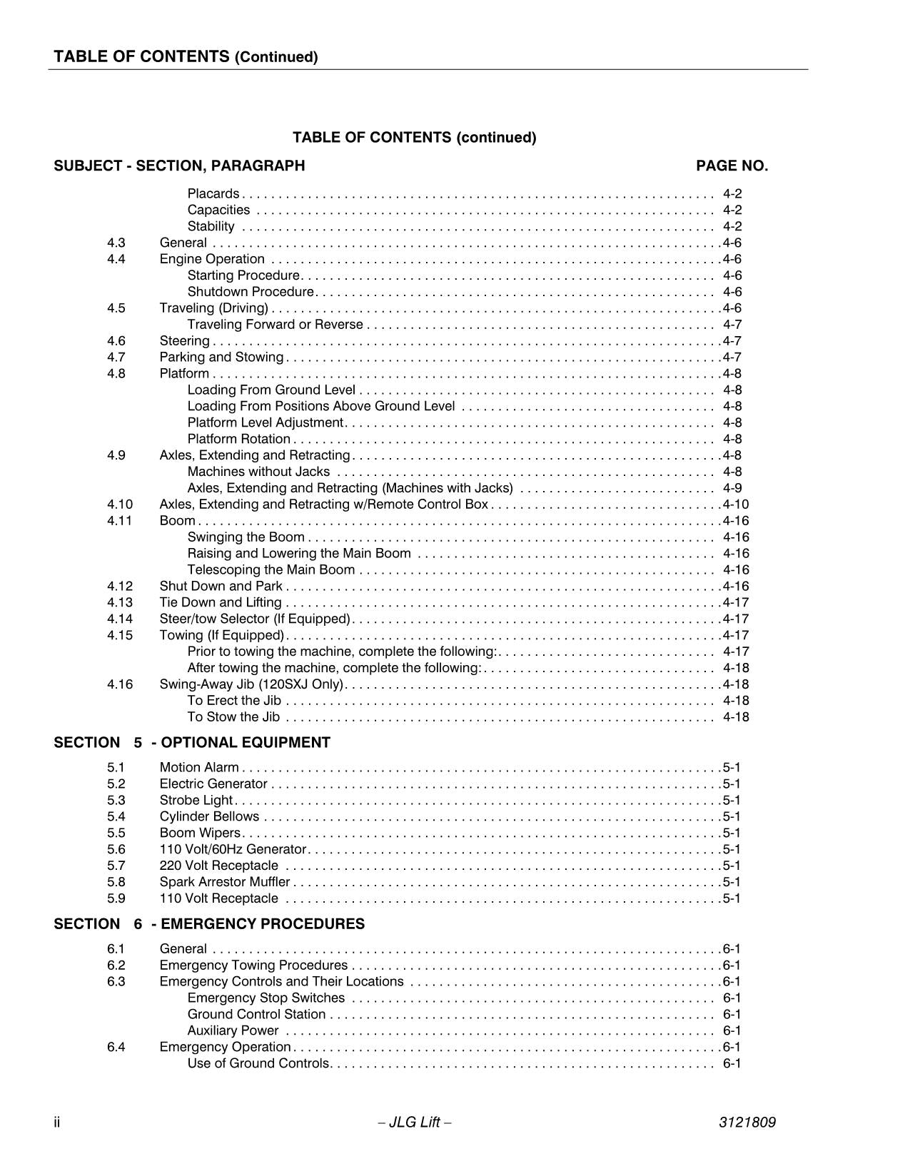 JLG 100SX 110SX 110SXJ 120SXJ Boom Lift Maintenance Operators Manual 3121809