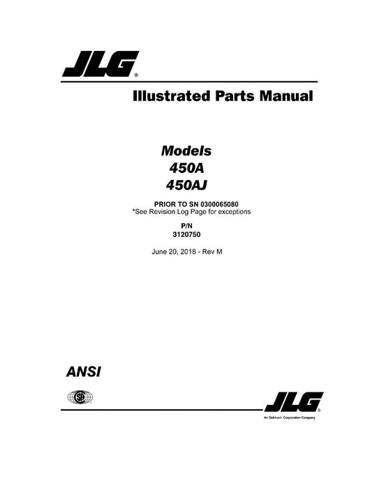 JLG 450A 450AJ Boom Lift Parts Catalog Manual Prior to 0300065080