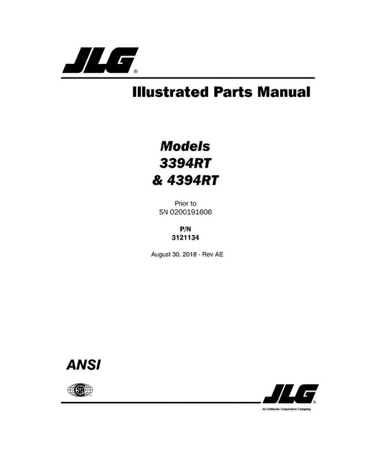 JLG 3394RT 4394RT Scissor Lift Parts Catalog Manual Prior to 0200191606