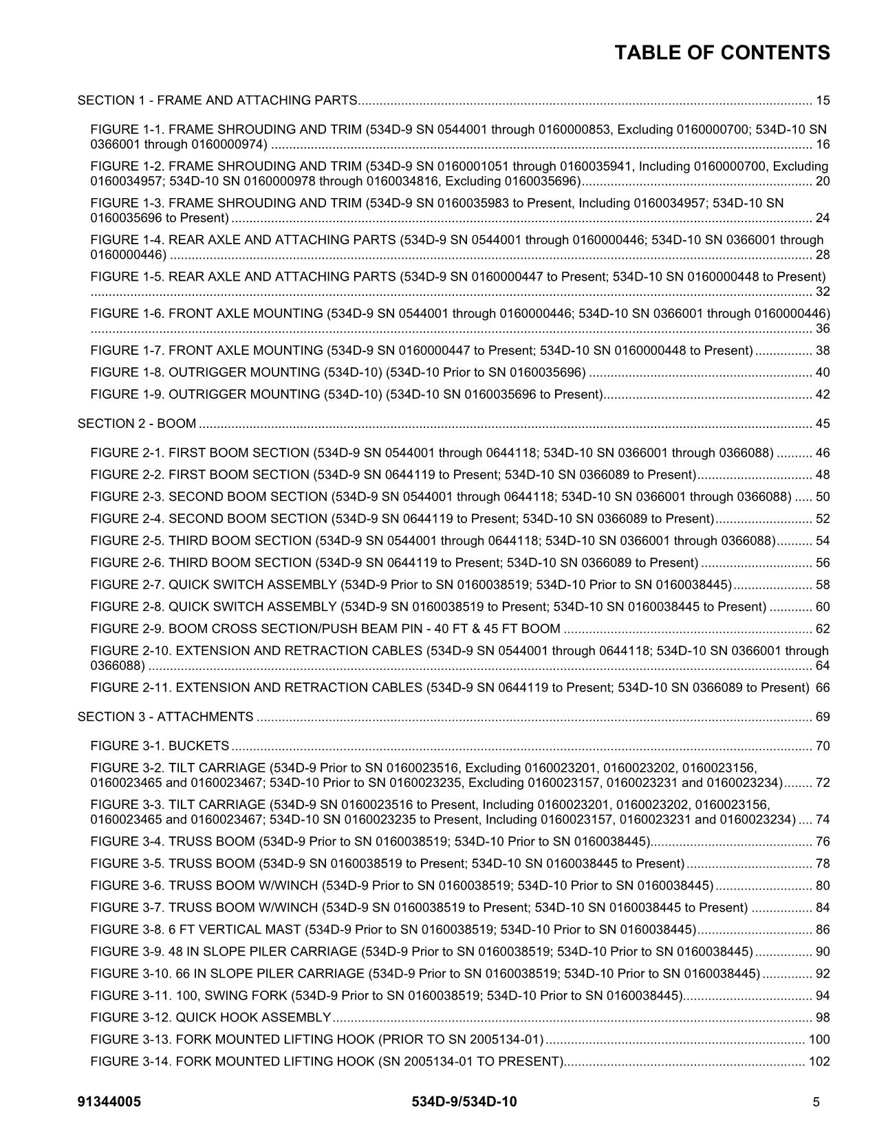 JLG 534D-10 534D-9 Telehandler Parts Catalog Manual