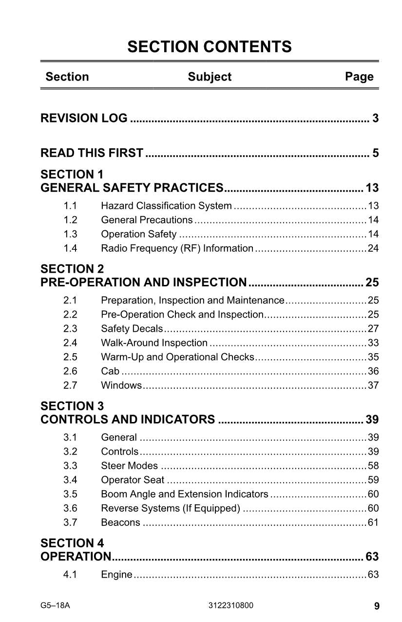 JLG G5-18A Telehandler Maintenance Operation Operators Manual 3122310800