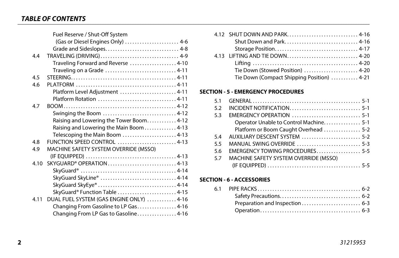 JLG 340AJ Boom Lift Maintenance Operation Operators Manual 31215953