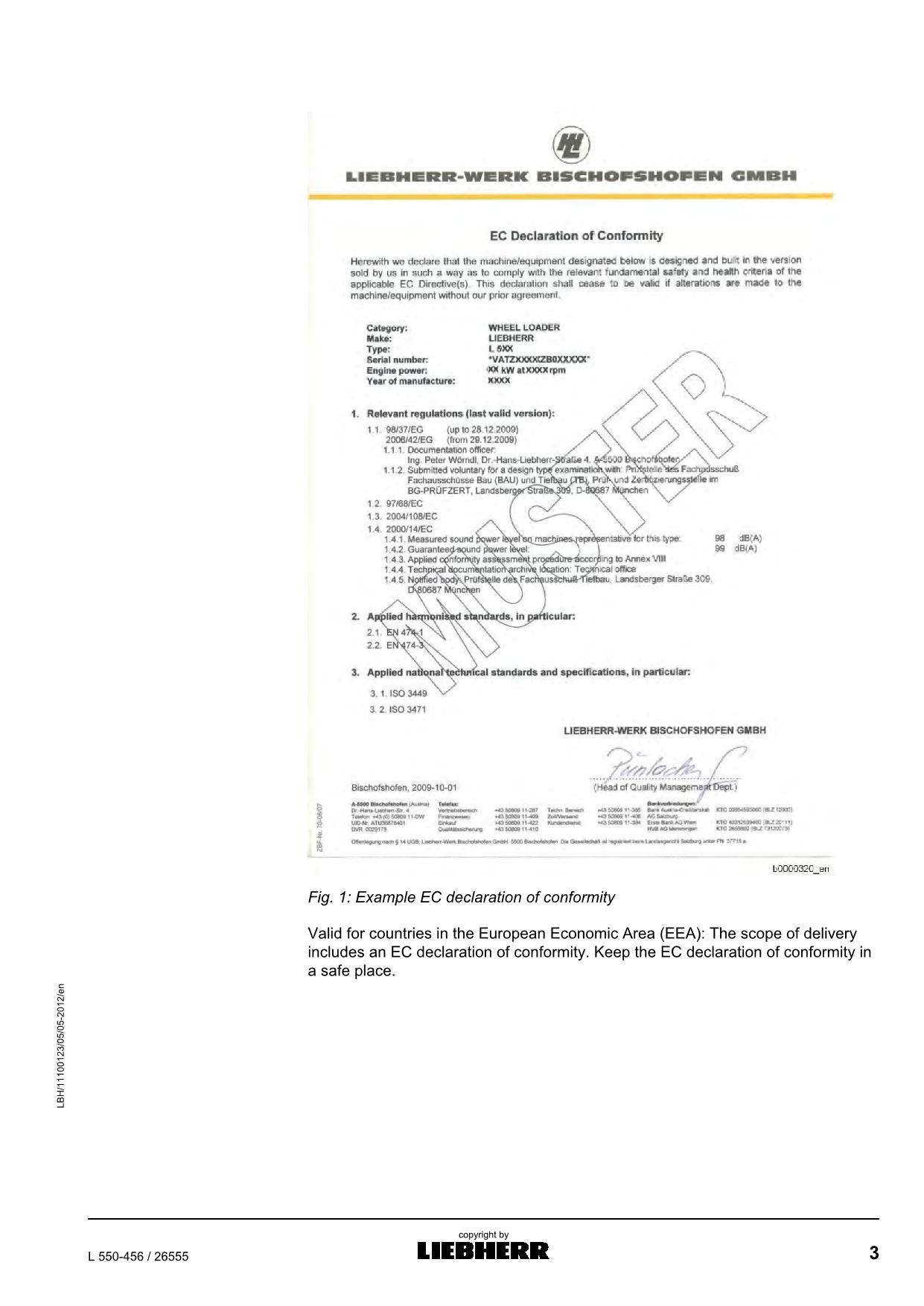 Liebherr L550-456 Wheel Loader Operators manual