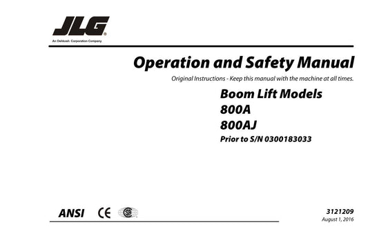 JLG 800A 800AJ Boom Lift Maintenance Operation Operators Manual 3121209