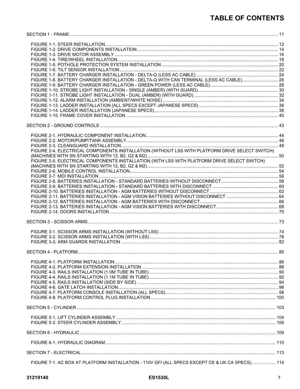 JLG ES1530L  Scissor Lift Parts Catalog Manual