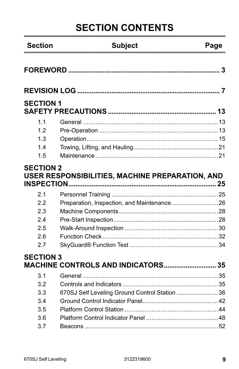 JLG 670SJ SL Boom Lift Maintenance Operation Operators Manual 3122319600