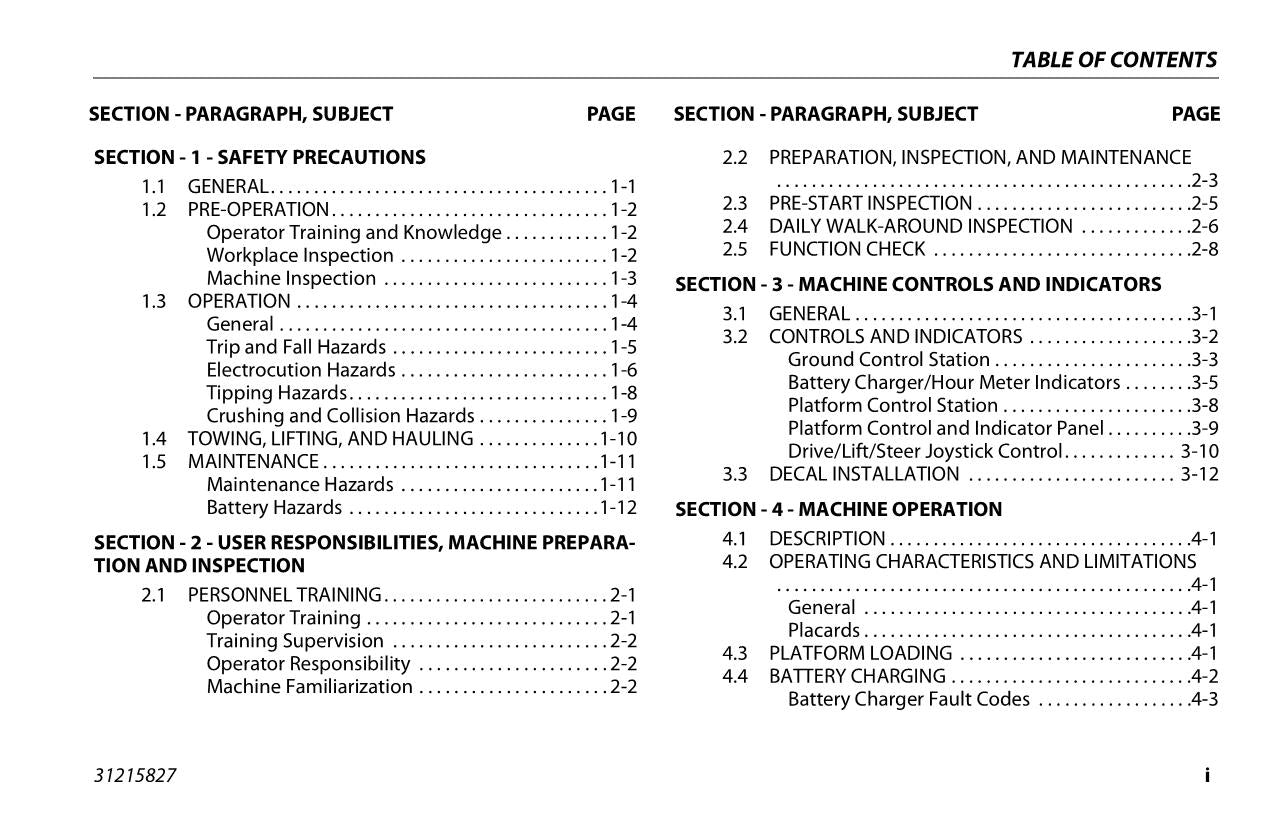 JLG 1230ES Boom Lift Maintenance Operation Operators Manual