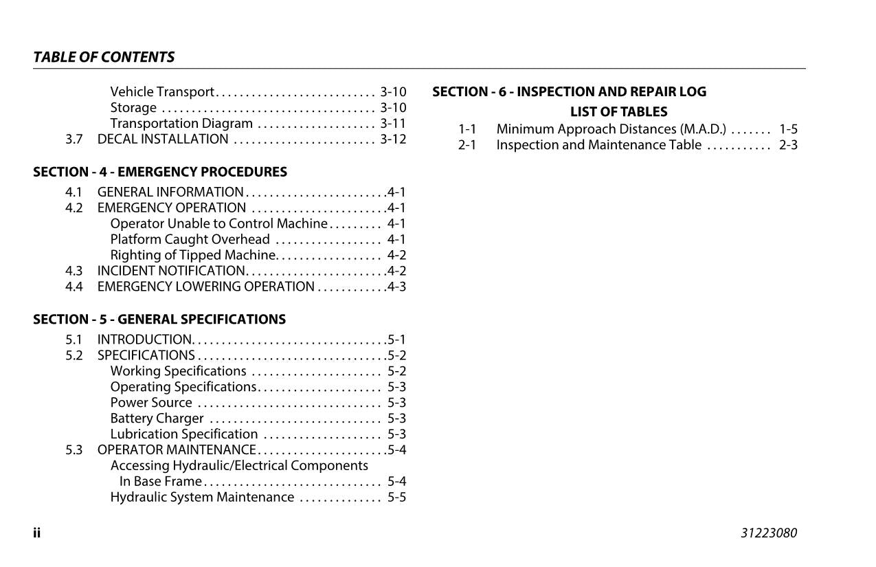 JLG 830P Vertical Mast Maintenance Operation Operators Manual 31223080