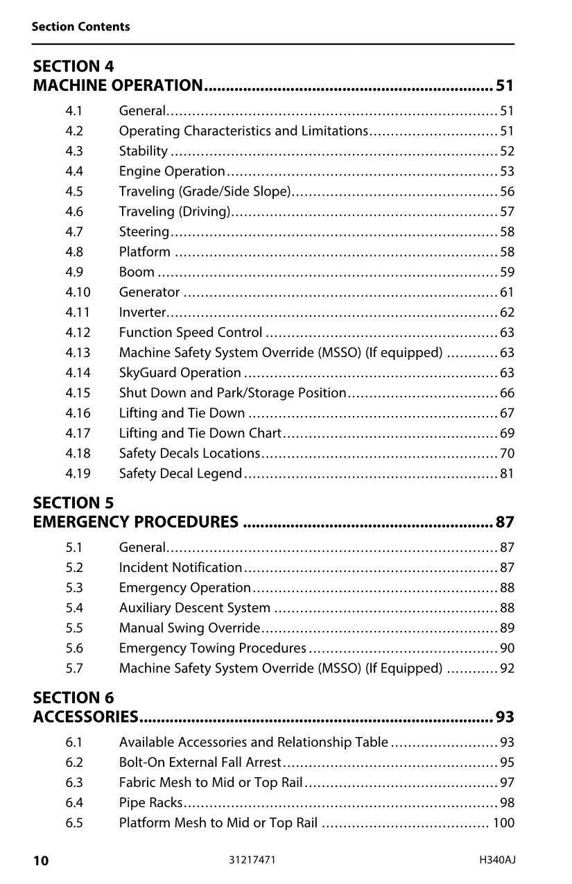 JLG H340AJ Boom Lift Maintenance Operation Operators Manual 31217471