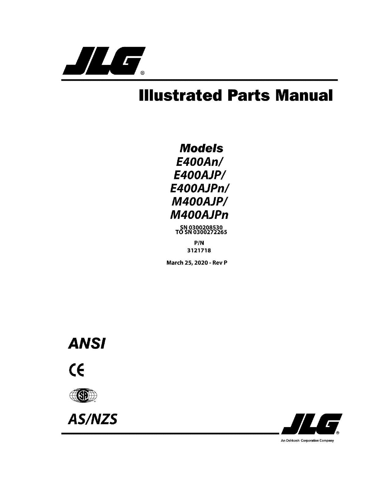 JLG E400AJP E400AJPnarrow E400Anarrow Boom Lift Parts Catalog Manual