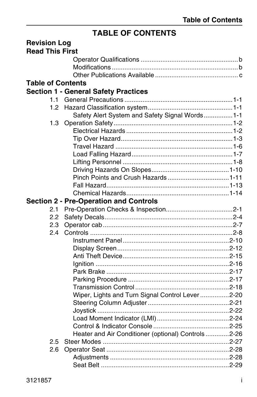 JLG 4017 Telehandler Maintenance Operation Operators Manual