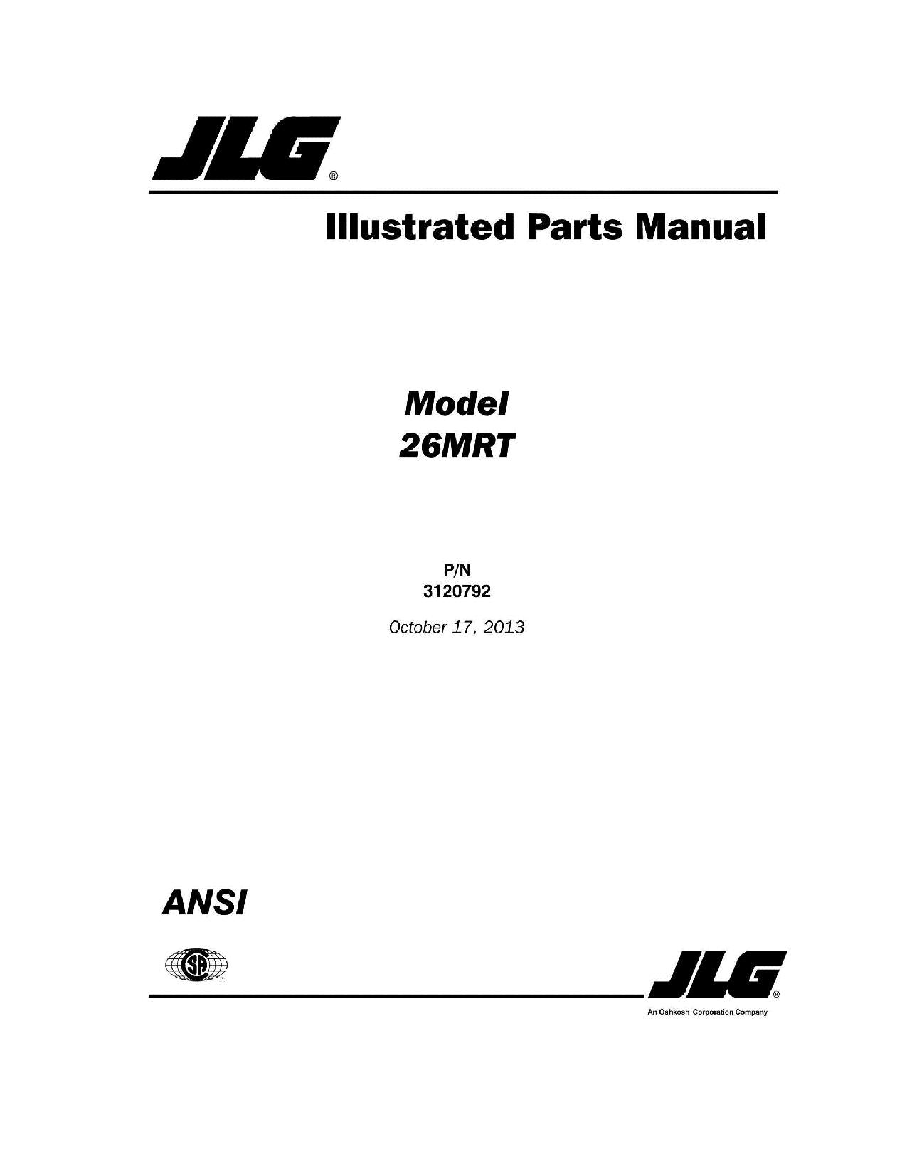 JLG 26MRT Scissor Lift Parts Catalog Manual 3120792