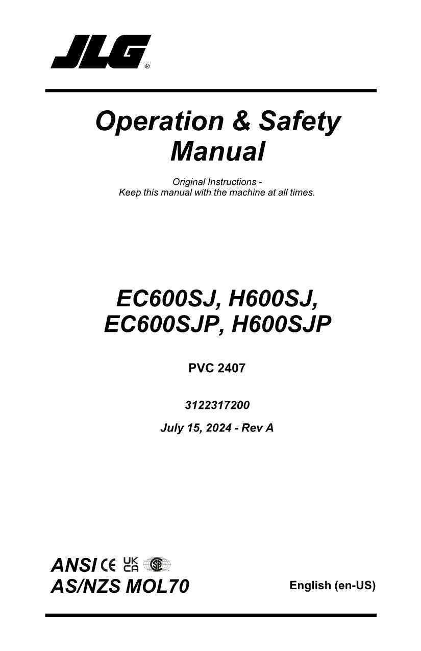 JLG EC600SJ EC600SJP H600SJ H600SJP Boom Lift Operators Manual 31223172