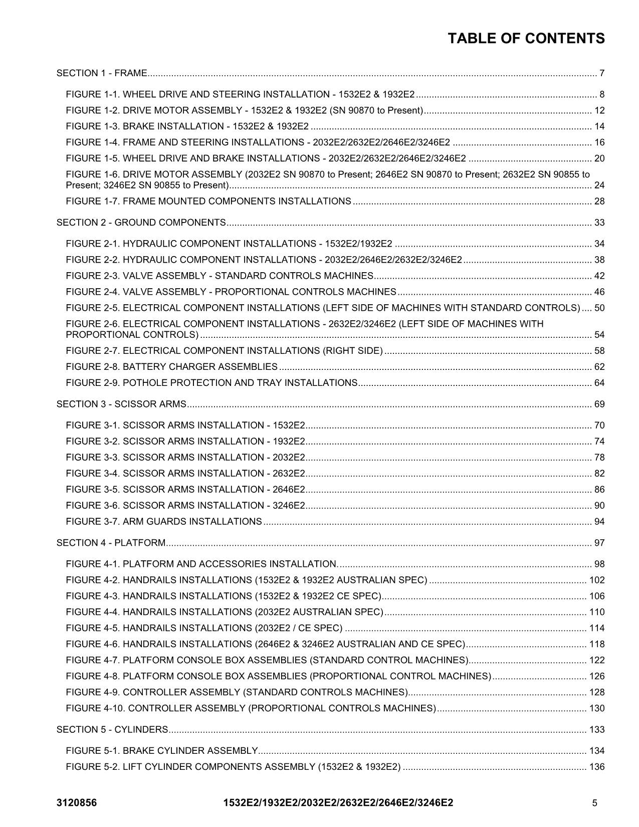 JLG 1532E2 1932E2 2032E2 2632E2 2646E2 3246E2 Lift Parts Catalog Manual 3120856