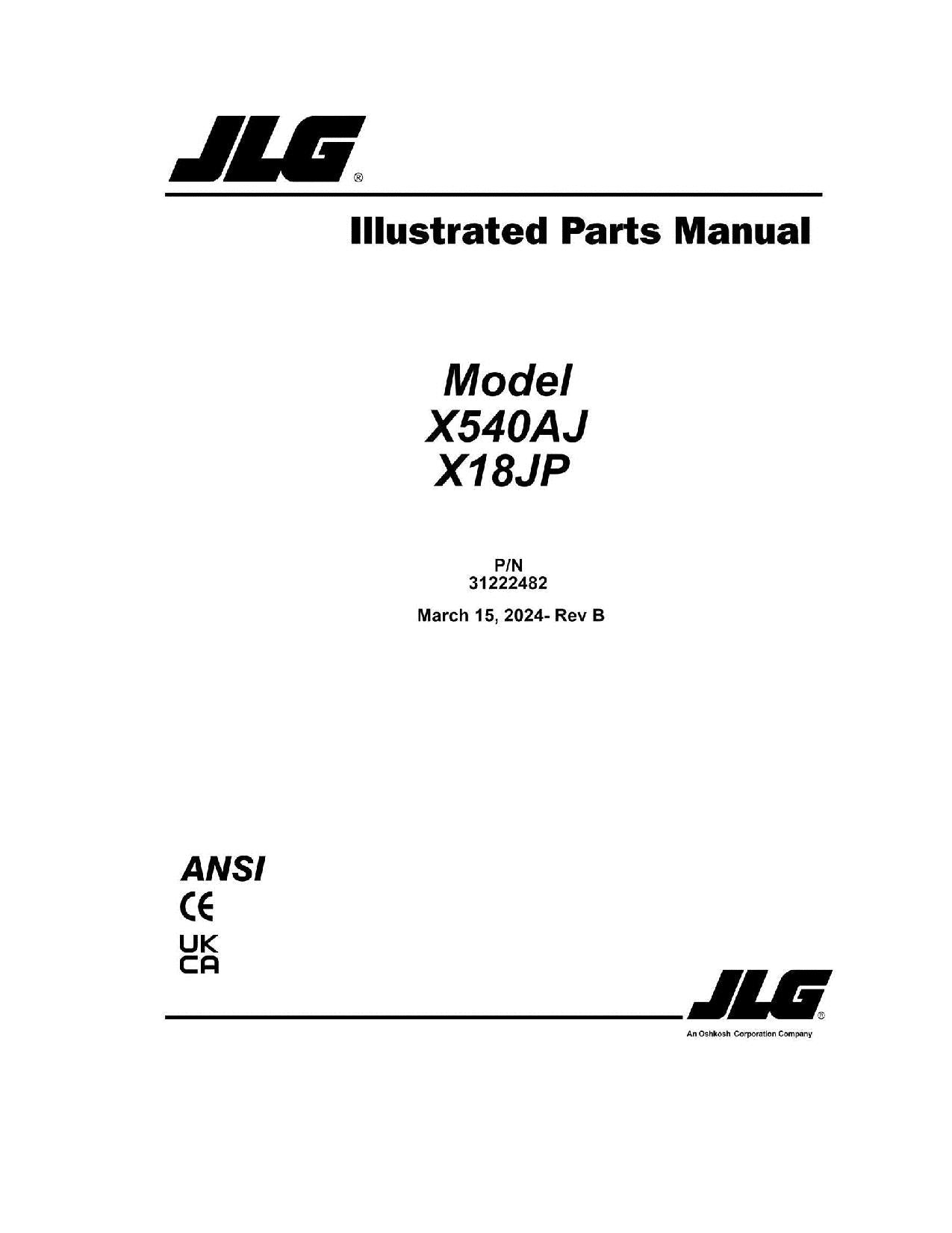 JLG X18JP X540AJ Compact Crawler Boom Parts Catalog Manual