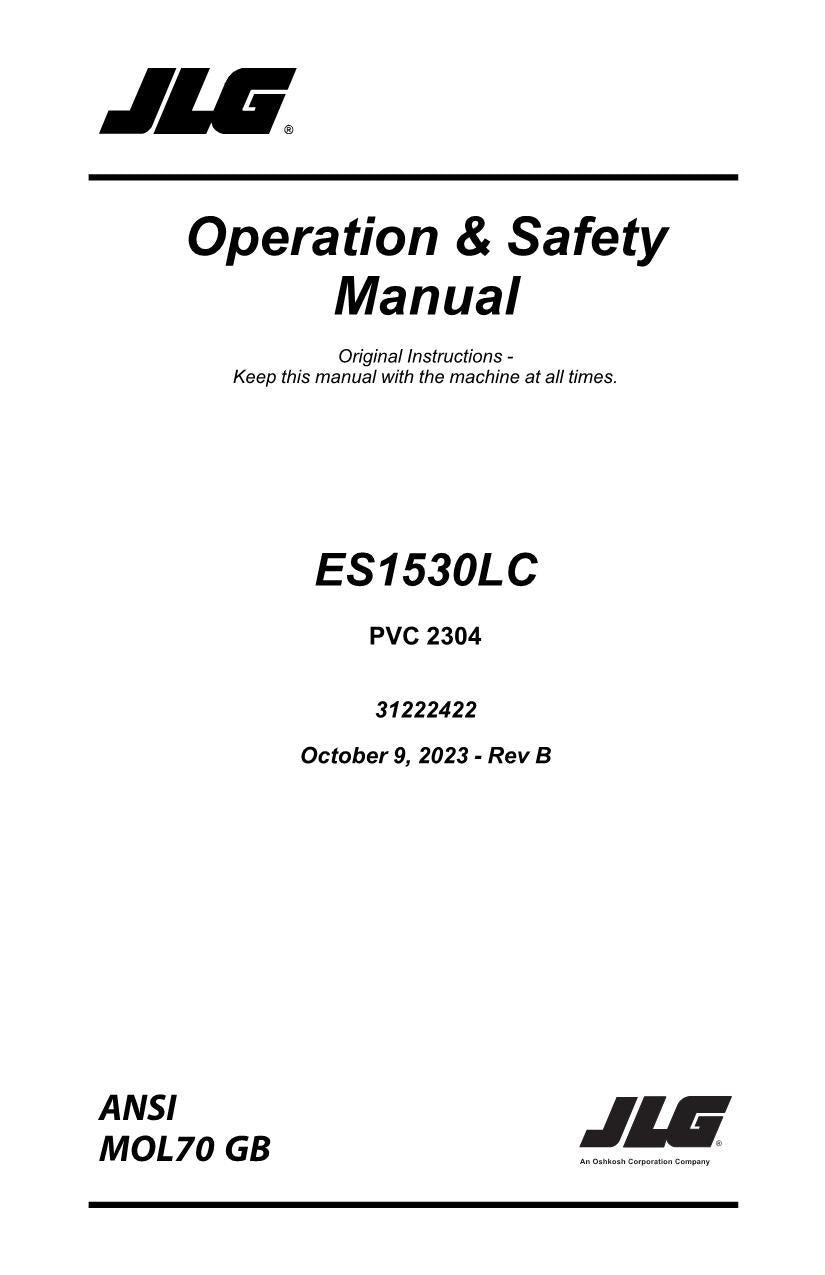 JLG ES1530LC Scissor Lift Maintenance Operation Operators Manual 31222422