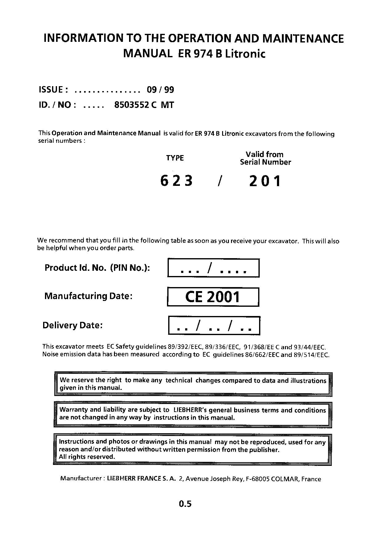 Liebherr ER974 B Litronic Excavator Operators manual C MT