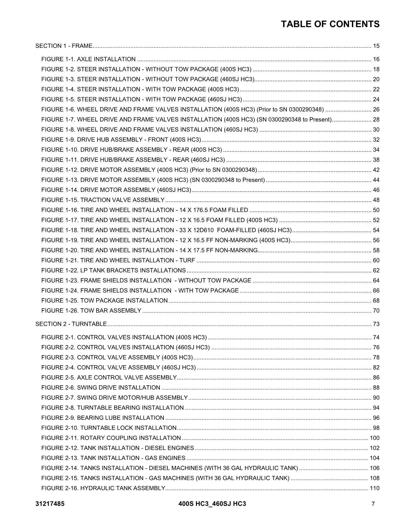 JLG 400S HC3 460SJ HC3 Boom Lift  Parts Catalog Manual 31217485