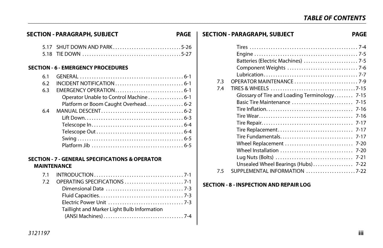 JLG T350 T500J Boom Lift Maintenance Operation Operators Manual 3121197