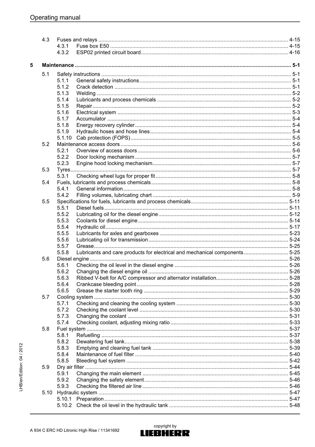 Liebherr A934 C ERC HD Litronic High Rise Excavator Operators manual