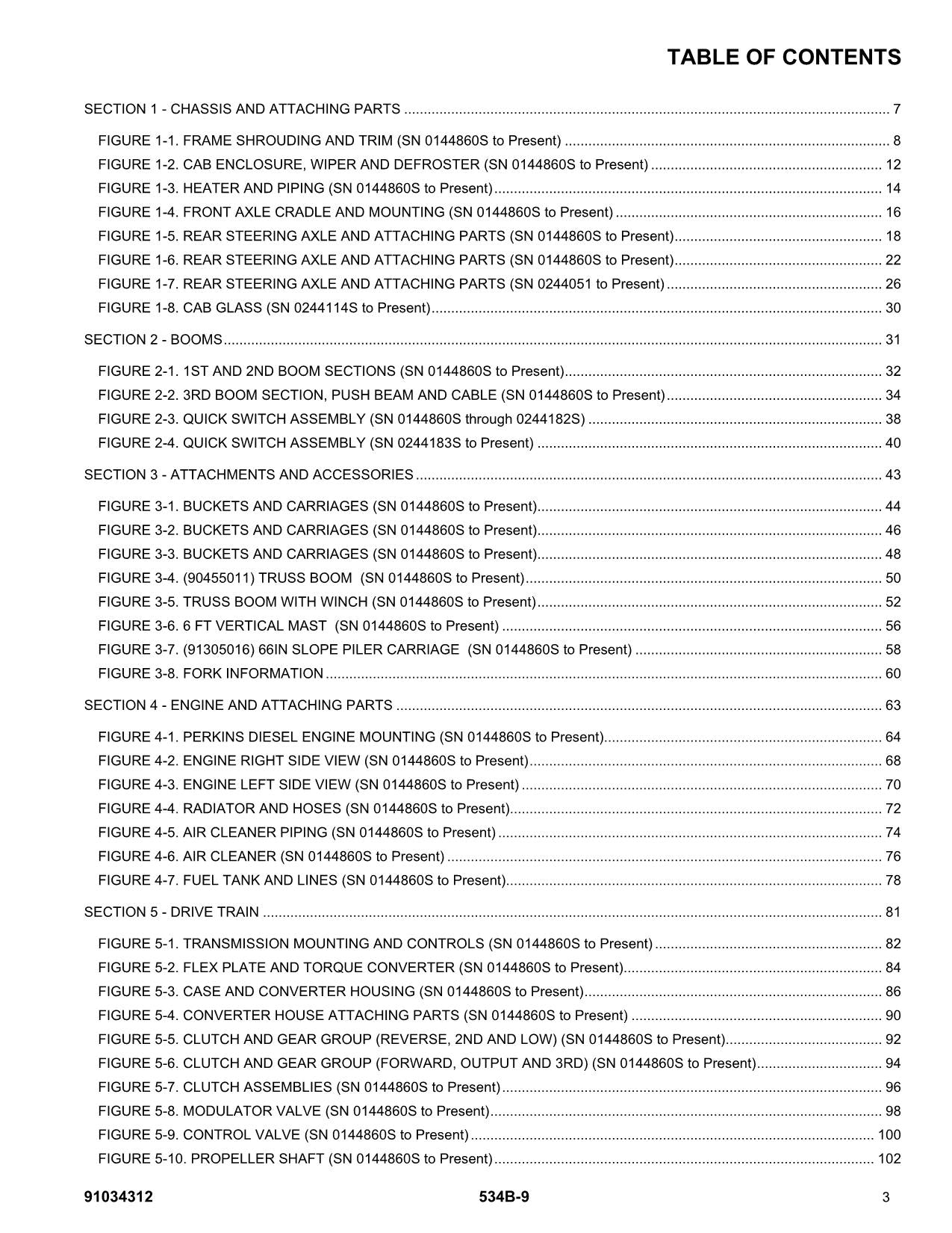 GRADALL JLG 534B-9 Telehandler Parts Catalog Manual