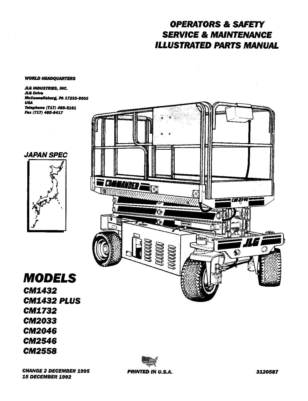 JLG CM1432 CM1432PLUS CM1732 CM2033 CM2046 Lift Operation Parts Service Manual