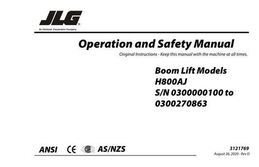 JLG H800AJ Boom Lift Maintenance Operation Operators Manual 3121769